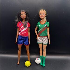 Barbie You Can Be Anything Soccer Players Lot Of Two Dolls With Soccer Outfits